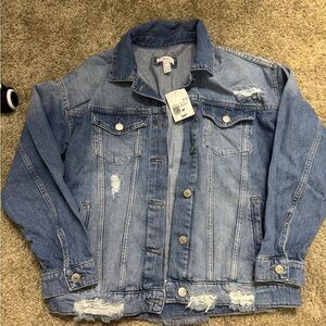 Forever 21 oversized Distressed Blue Denim Jacket